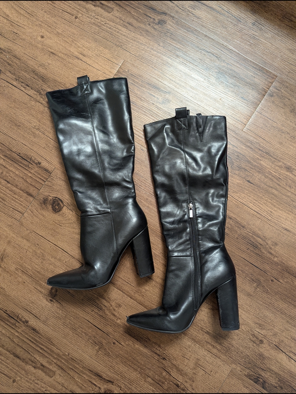 Black Pointed Toe Block Heel Boots